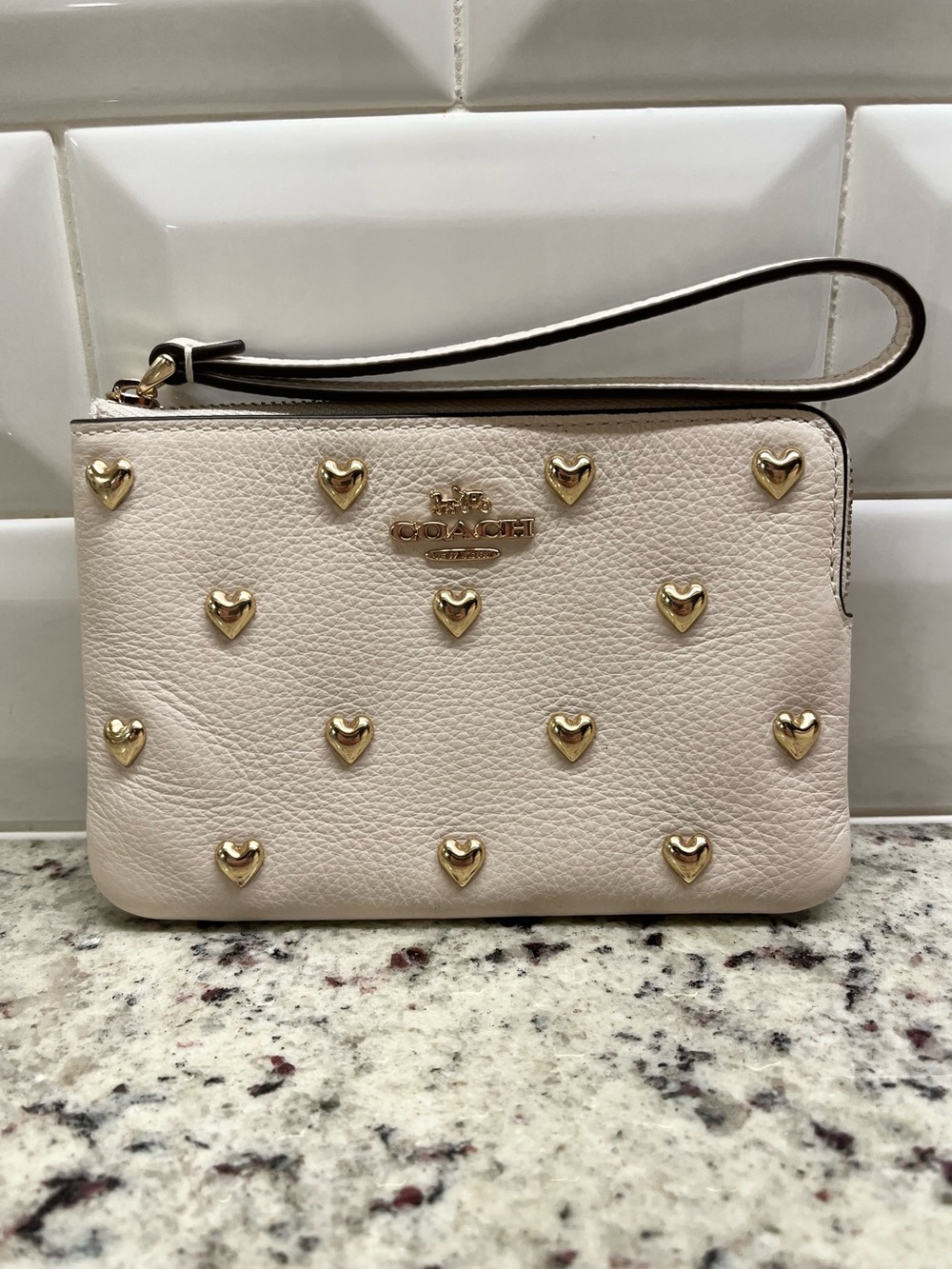 Coach Corner Zip Wristlet with Heart Rivets NWT